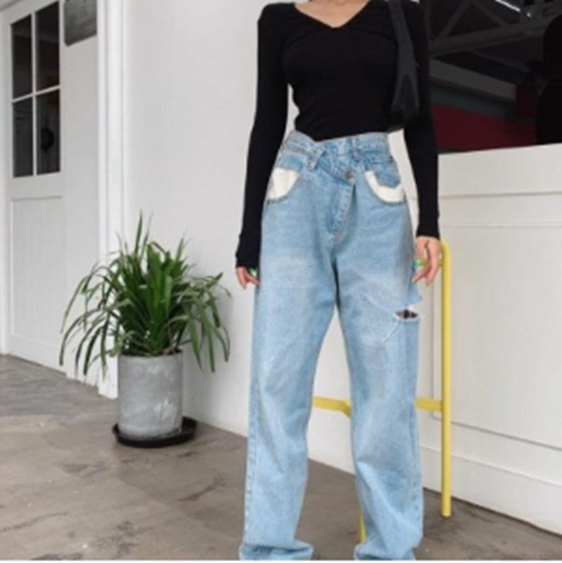 Ripped Jeans Women High Waist Casual Slim