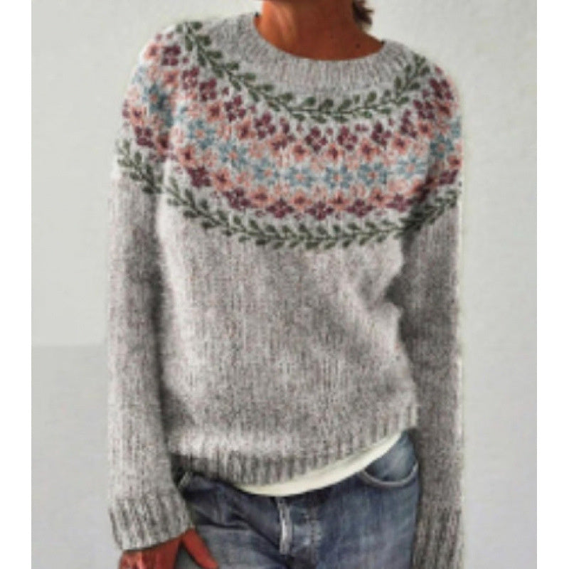 Round Neck Multicolor Loose Fashion Sweater Women