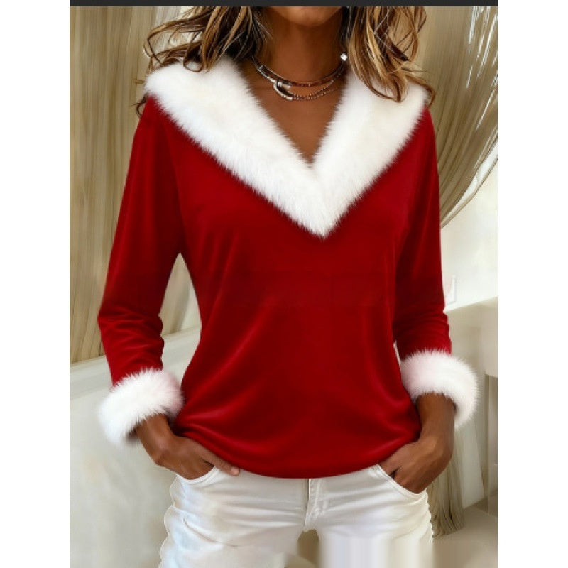 New Christmas Womens Coat Featuring A Mink-fur V-neck And Long Sleeves