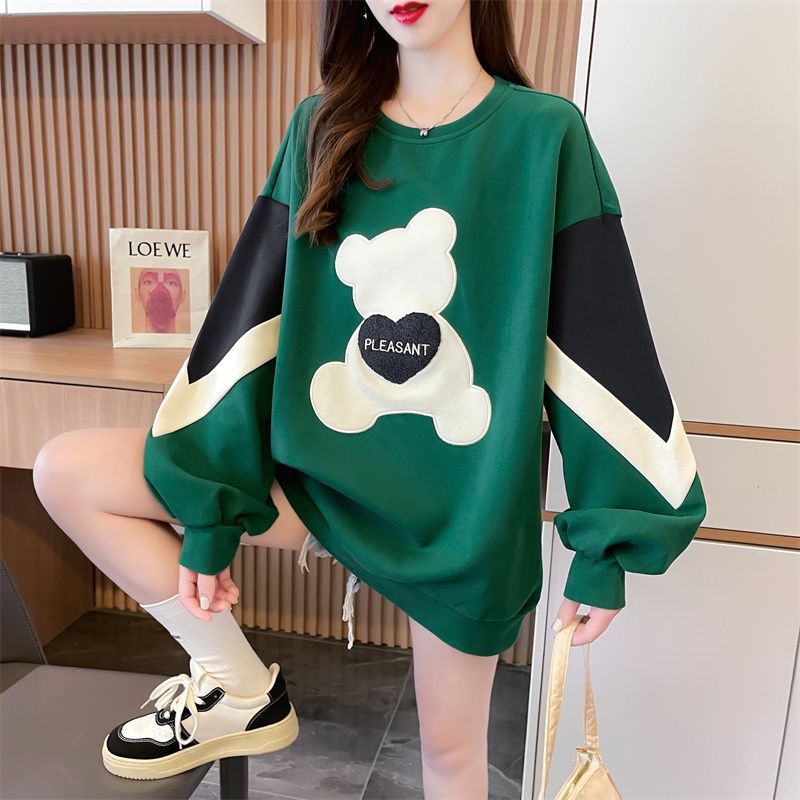 Women's Loose-Fit Patchwork Embroidered Little Bear Hoodie Top