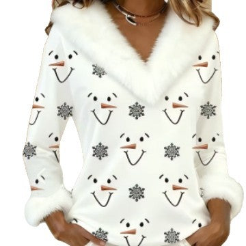 New Christmas Womens Coat Featuring A Mink-fur V-neck And Long Sleeves