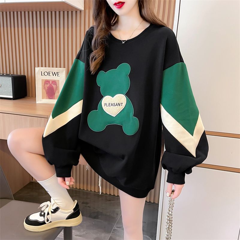 Women's Loose-Fit Patchwork Embroidered Little Bear Hoodie Top